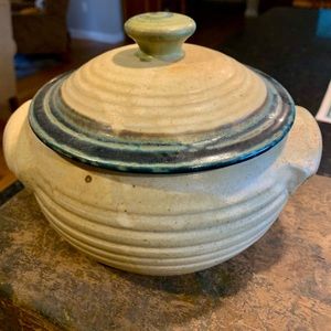 Hand Thrown Vintage 1998 Signed Stoneware Earthenware Pottery Bowl with Lid